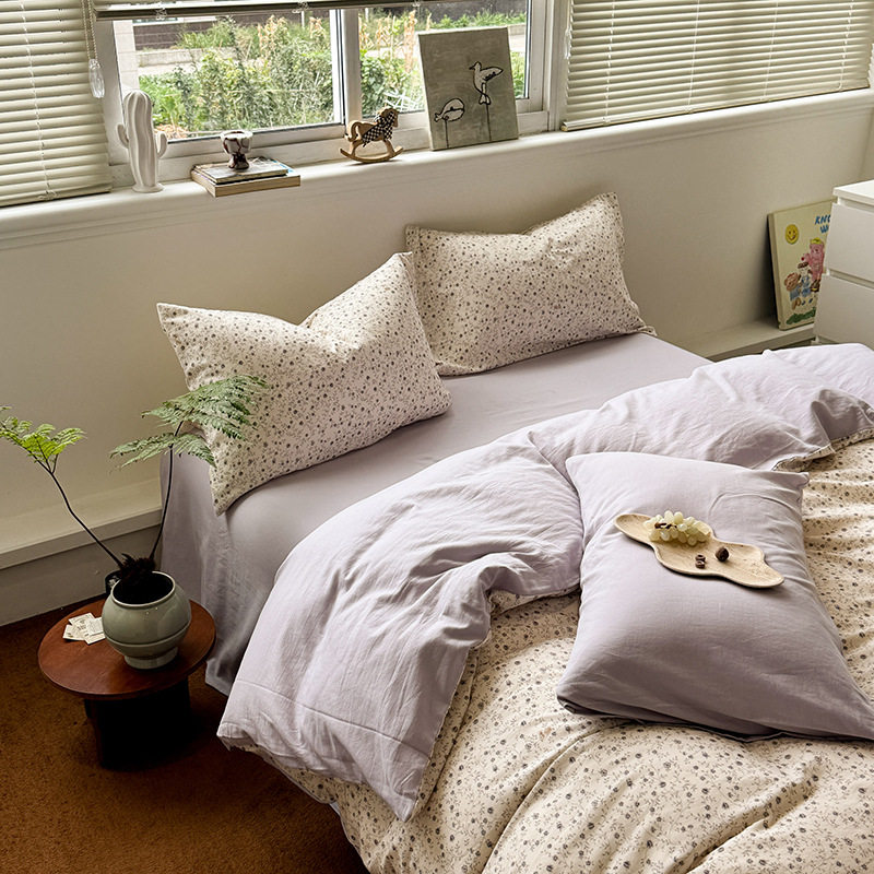 Micro-velvet feeling, warm and furry~丨100% cotton brushed four-piece set, type A, autumn and winter thickened and warm pure cotton quilt cover, three-piece set