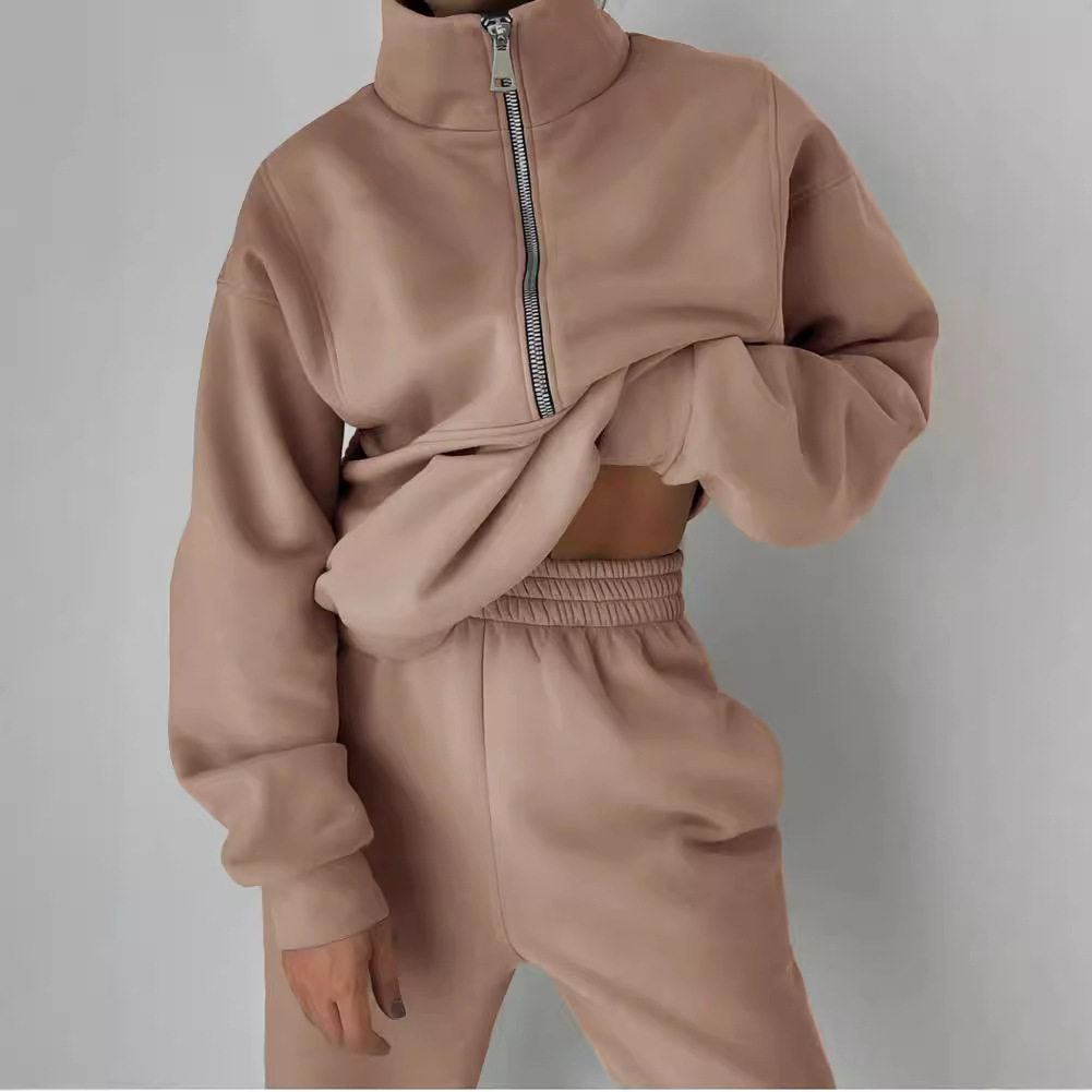2022亚马逊ebay新款欧美秋女装新款时尚抓绒运动休闲套装T5588
