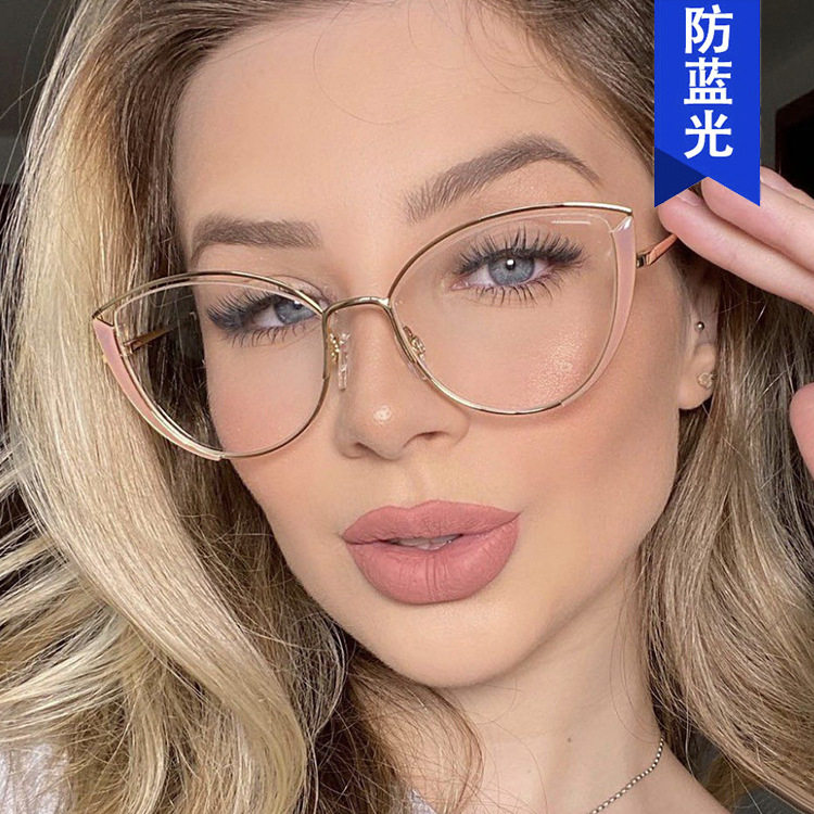 Kedun Hollow Cat Eye Non-Prescription Glasses Metal 2022 New Trendy Eyeglass Frames for Women Fashionable Blue Light Blocking Glasses Customizable