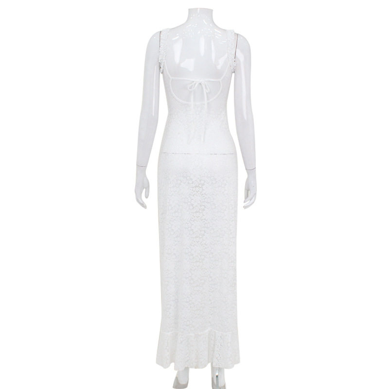 Lace Cami Dress Sheer Backless Split Hem Ruffled Edges Evening Wear Party Dress Wholesale Available