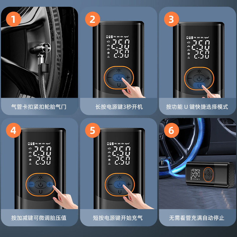 Cross-Border Wireless Car Air Pump Electric Smart Portable Car Off-Road Bicycle Tire Pump