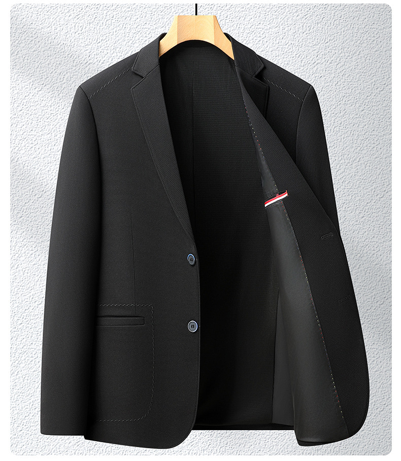 Áo blazer nam dáng thon cổ vest một hàng hai nút vải co giãn không cần ủi — Màu be, Màu đen, Màu camel