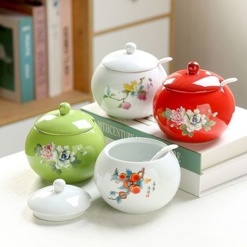 Ceramic Lard Jar Household High Temperature Resistant 2025 New Large Size Oil Spicy Jar with Spoon and Lid Kitchen Seasoning Jar