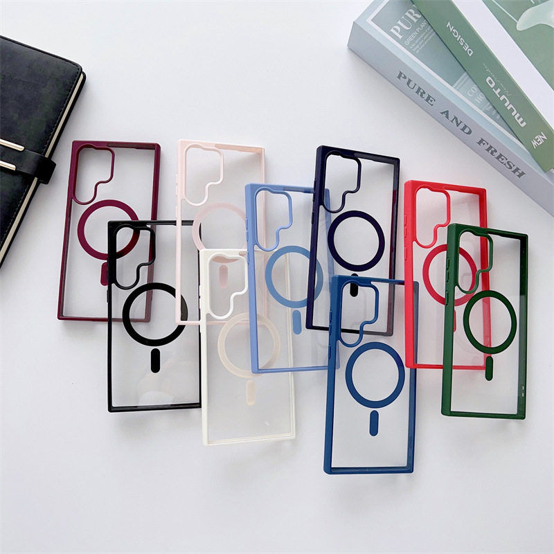 Suitable for Samsung S24 Mobile Phone Case, Magnetic Acrylic Colorful S23Ultra Transparent S25 Skin-Feel Protective Case A56