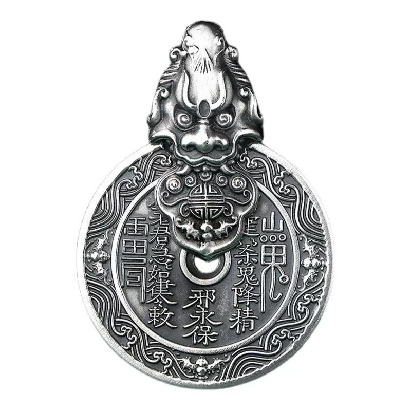 Vintage Distressed Bagua Pixiu Mountain Spirit Flower Pendant Treasure Pixiu Pendant Personalized Unisex Versatile Necklace