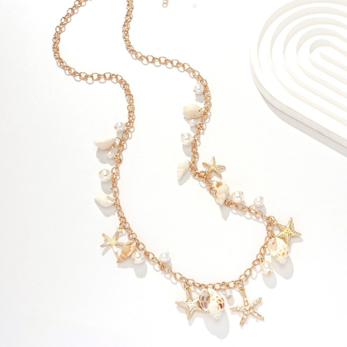 Bohemian Beach Shell Body Chain Summer Seaside Bikini Imitation Pearl Starfish Conch Pendant Waist Chain for Women