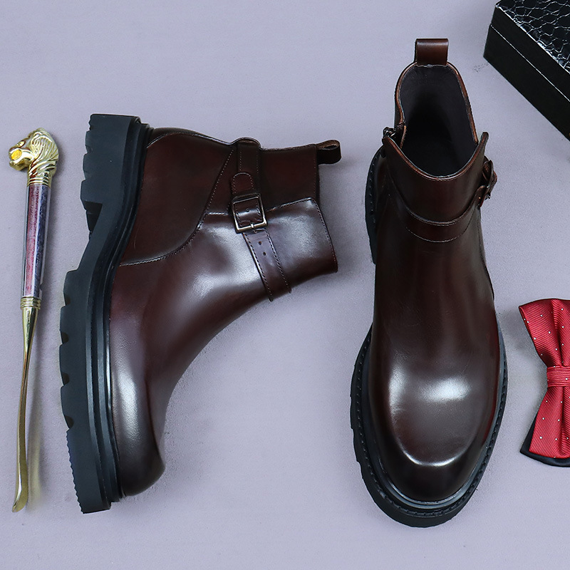 Boot Cổ Thấp Nam Chất Liệu Da Bò Tăng Chiều Cao Đế Cao