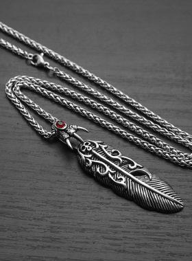 复古鹰爪羽毛吊坠骷髅头项链朋克