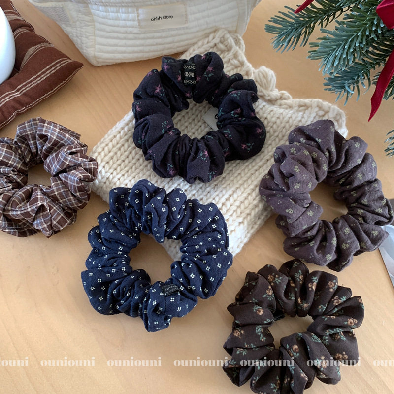 Chestnut Coffee Color ~ Retro Floral Hair Band, Super Wrinkled Small Intestine Hair Band, Korean Style Low Ponytail Hair Band, Rubber Band Hair Accessories