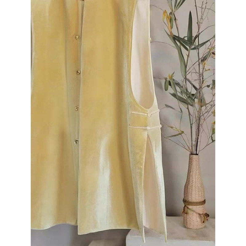 Retro Western Style Casual Yellow Buckle Vest Top Women's 2025 Spring New Chinese Style National Style All-match