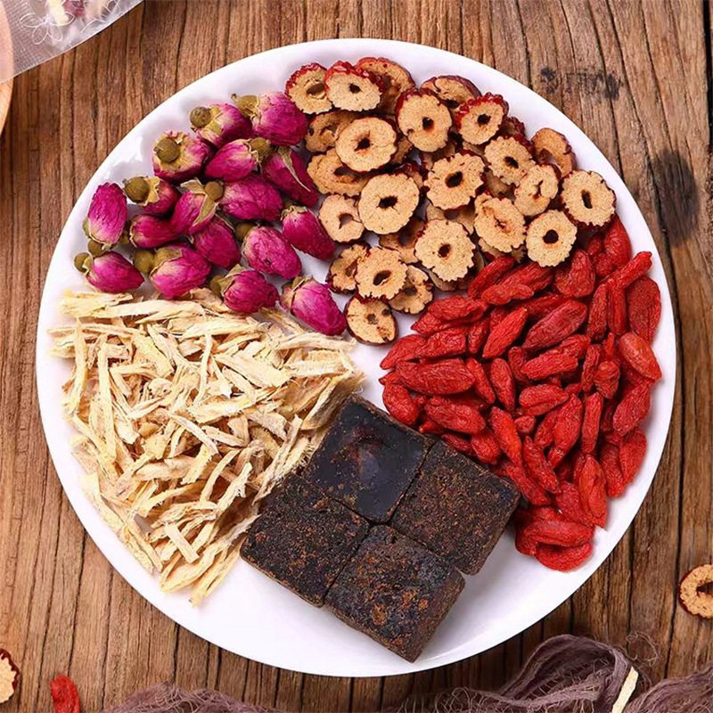 Brown Sugar Ginger Jujube Tea with Rose, Ginger Shreds, Longan, Red Dates, and Goji Berries, Goddess Complexion Tea, Black Sugar Ginger Tea Wholesale Factory for Beauty Care