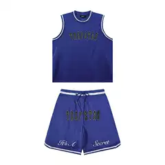 Trap Short-Sleeved Jersey Shorts Set Mesh Embroidery Blue Basketball Men's Uk Summer Cross-Border Zeng Xj