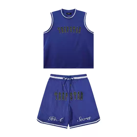 Trap Short-Sleeved Jersey Shorts Set Mesh Embroidery Blue Basketball Men's Uk Summer Cross-Border Zeng Xj