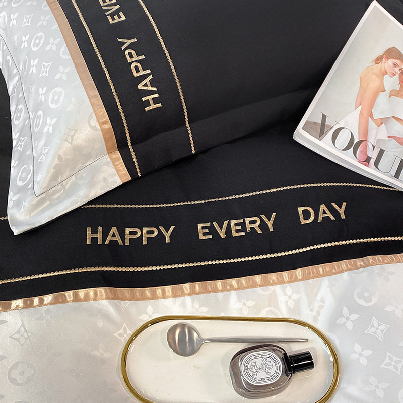 Washed Cotton Ice Silk Jacquard Four-Piece Set Simple Solid Color Bedding Quilt Cover Sheet Bedding Manufacturer Wholesale