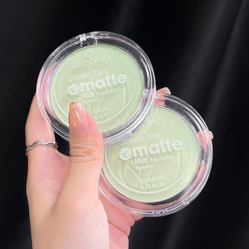 Gemeng Green Tea Makeup Powder Cake Soft Mist Matte Powder Powder Lasting Flaw Concealer Waterproof Brightening Fixation Makeup