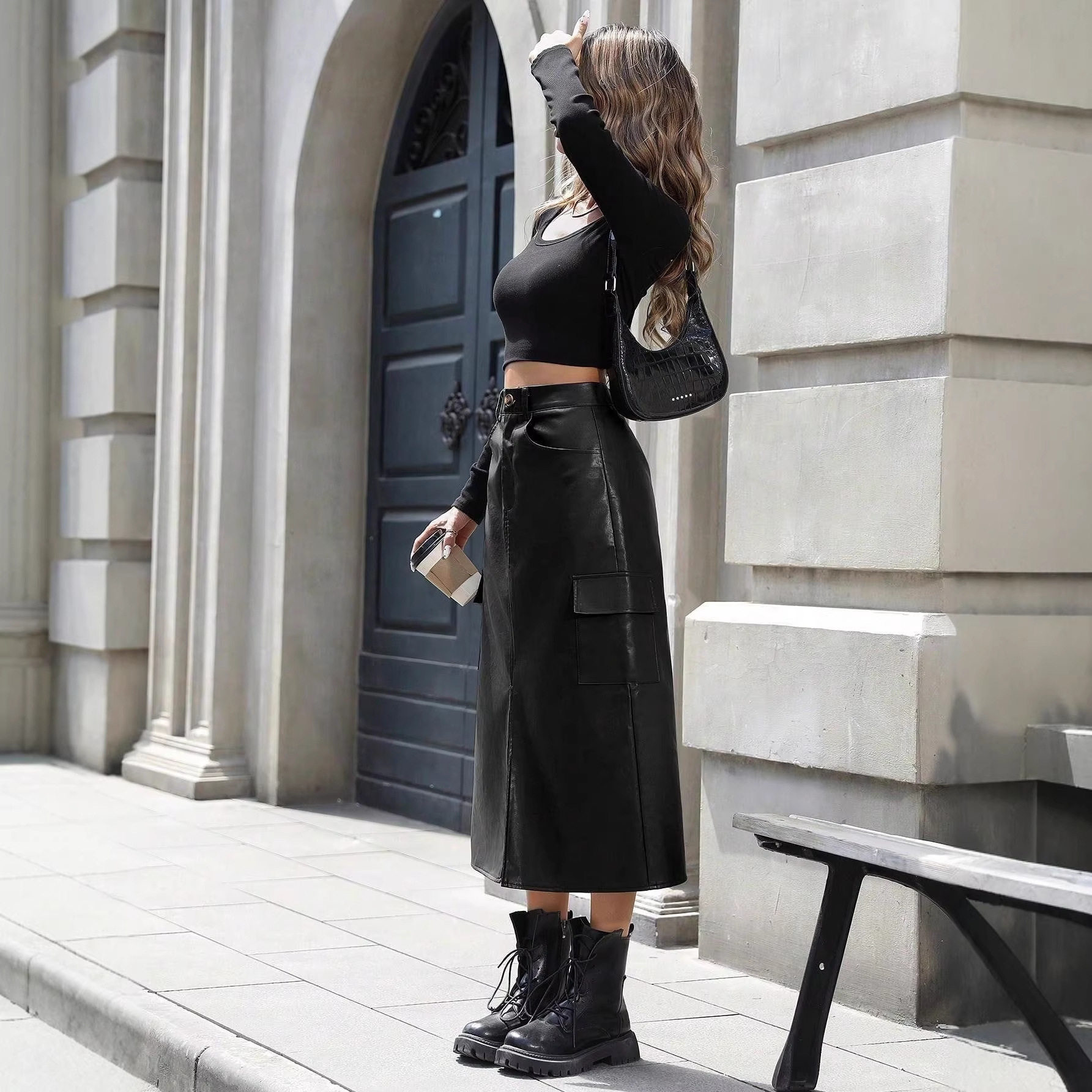 High Waisted PU Pencil Skirt Slim Fit Split Design Elegant Style Perfect for Casual or Formal Occasions Ready to