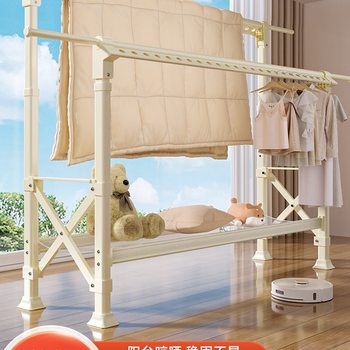Clothes Drying Rack Floor-Standing Folding Home Balcony Clothes Rack Indoor Telescopic Clothes Hanging Rod for Drying Quilts Windproof