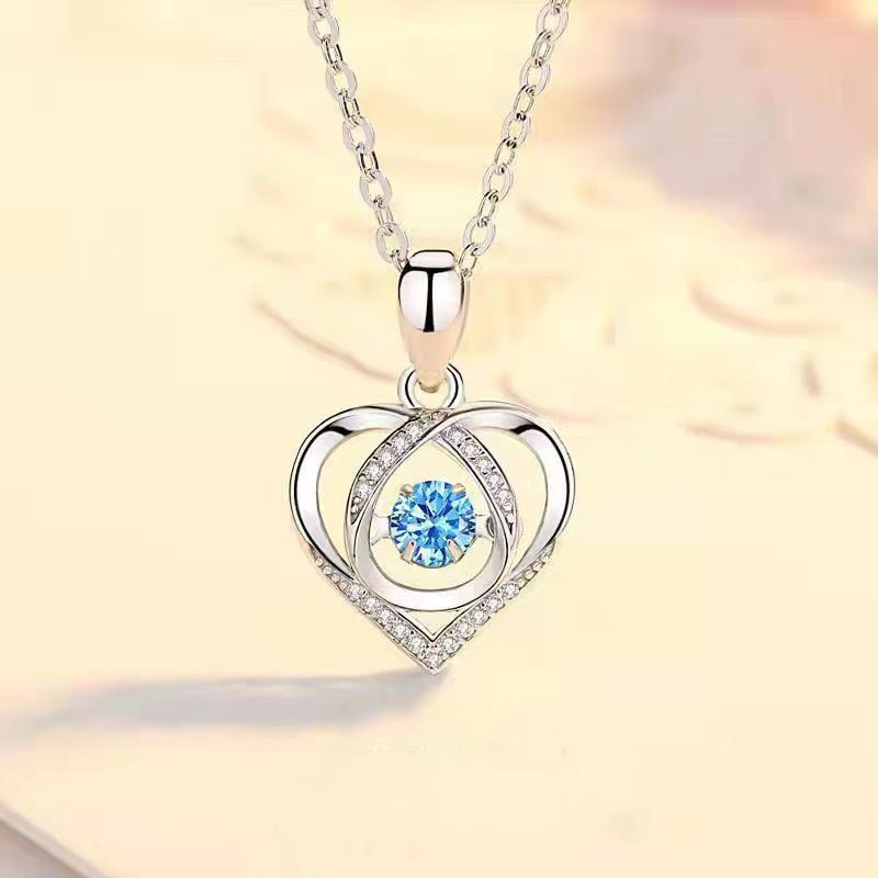 K-Style of the Ocean Heart Literary Blue Crystal Heart-Shaped Bracelet for Women with Diamond Blue Zircon Heart Necklace Couple Gift