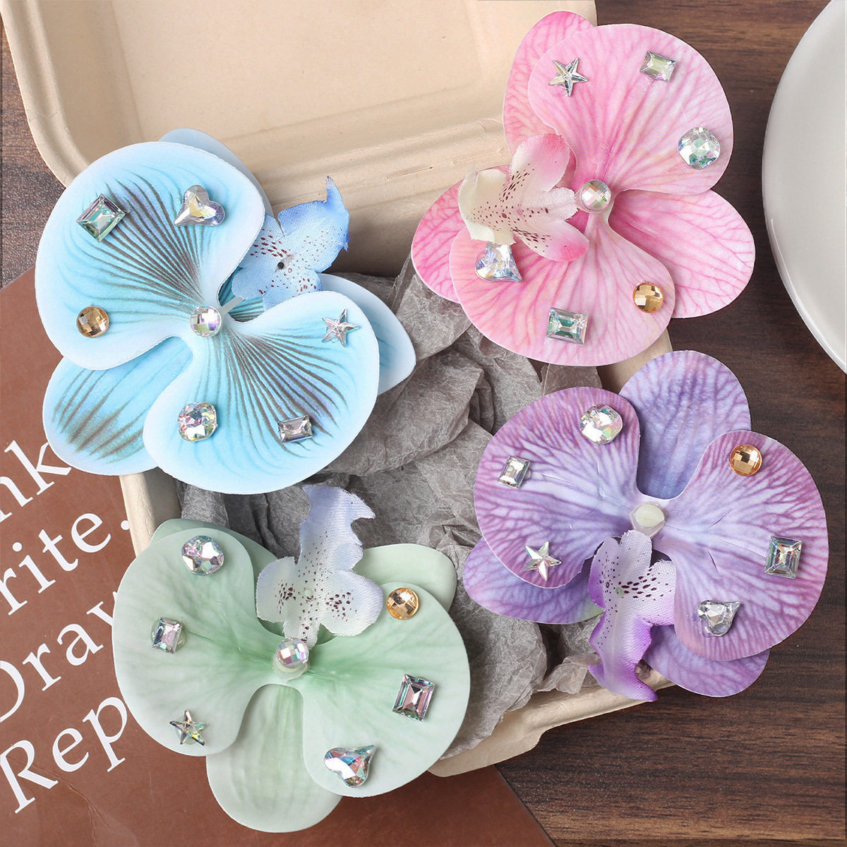 初春新款风仿真蝴蝶兰闪钻发夹高颜值立体花朵刘海夹碎发夹头饰女