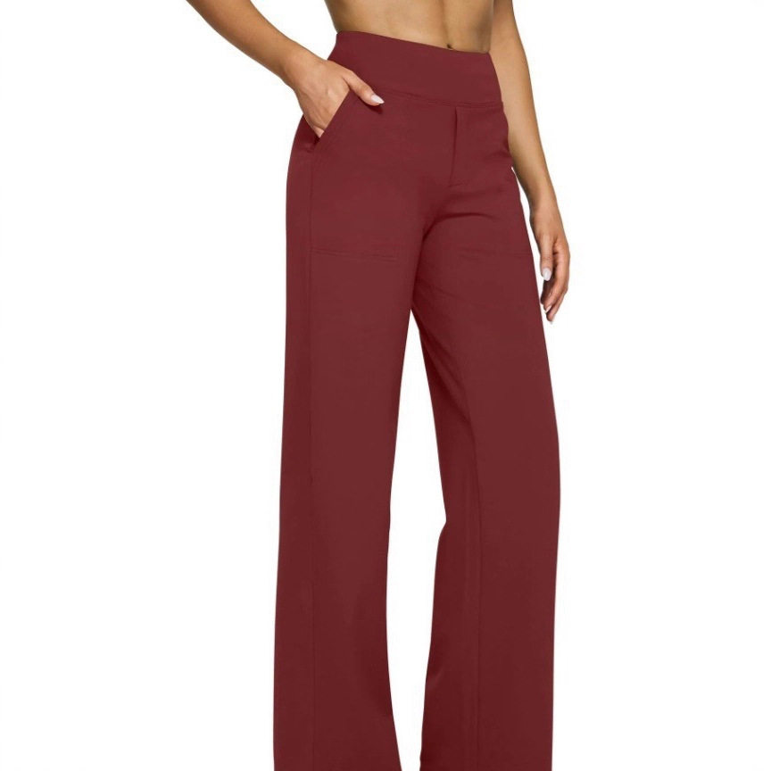 High Waisted Loose Fit Straight Leg Pants Solid Color Pocket Design Casual Style Autumn Collection Wholesale