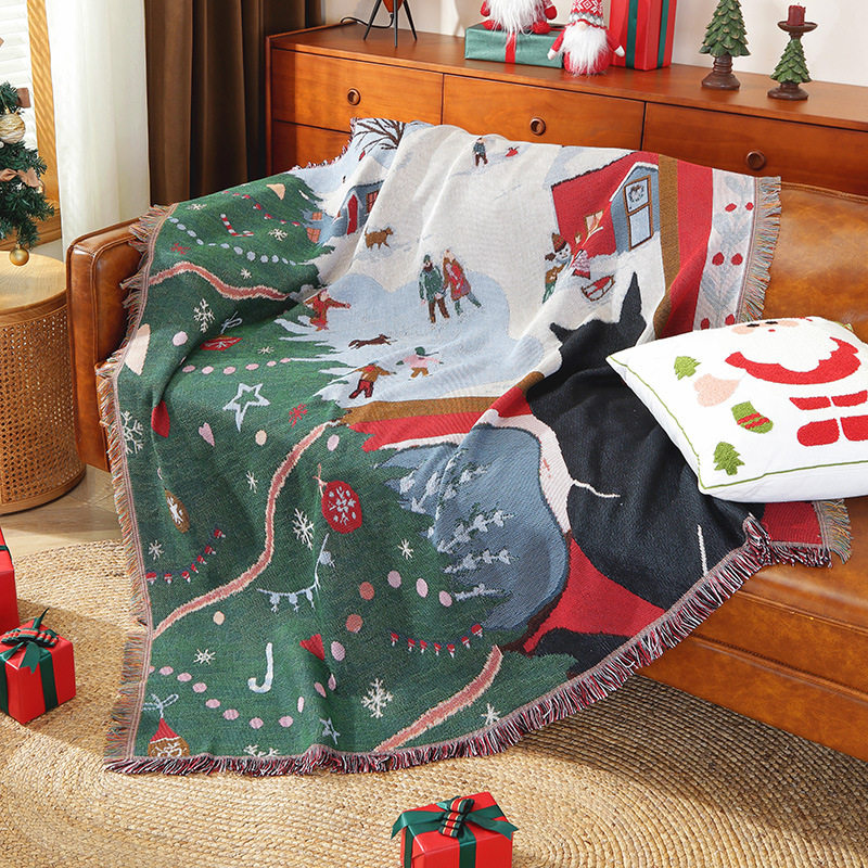 Custom Christmas Decorative Tapestry Sofa Cover Blanket Gift Blanket Outdoor Camping Blanket picnic Blanket Cotton Blanket Factory Cross Border
