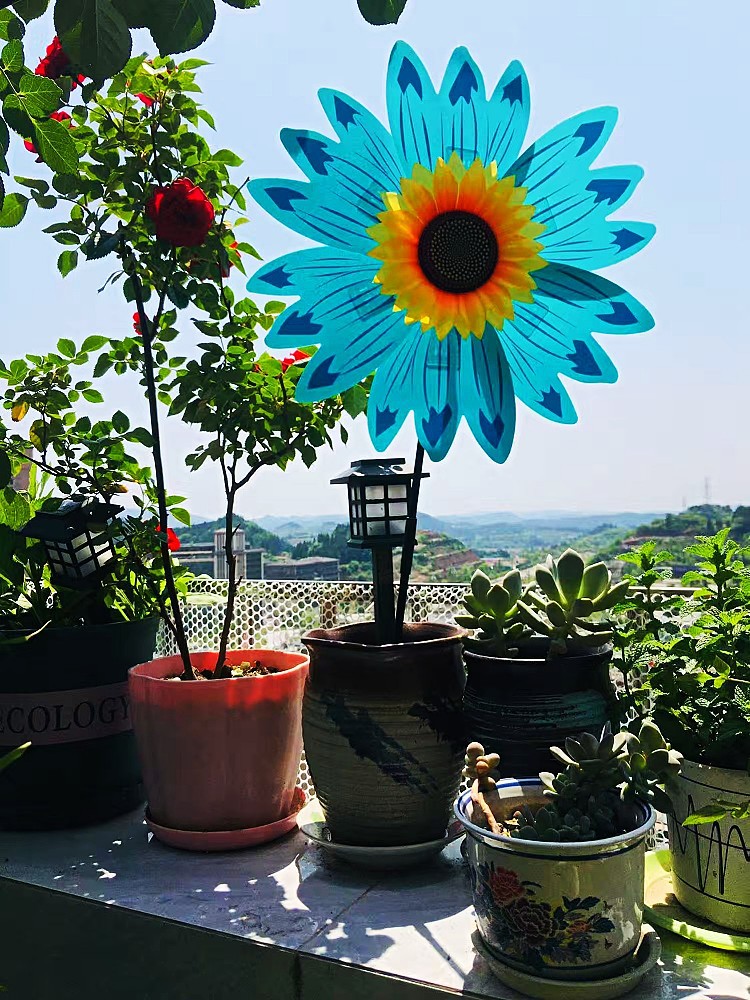 跨境批发户外景区庭院装饰风车运动会活动礼品七彩向日葵大风车