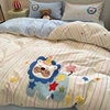 Autumn and Winter Pure Cotton Ins Thickeneded Pure Cotton Brushed Bed Four-Piece Set Cartoon Style Towel Embroidered Student Dormitory Three-Piece Set