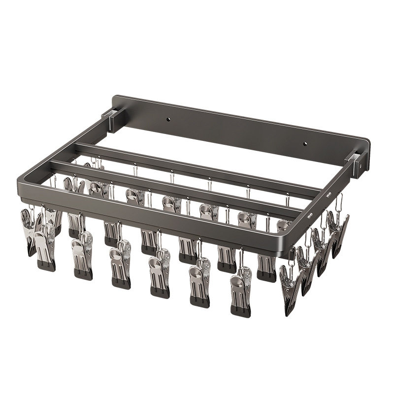 Aluminum Alloy clothes hanger multi-clip drying socks rack folding wall hanging multi-functional socks rack cool underwear artifact