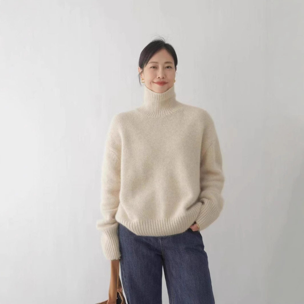 Chunky Turtleneck Sweater Thick Knit Loose Fit Solid Color Autumn Winter Casual Wear Wholesale Available