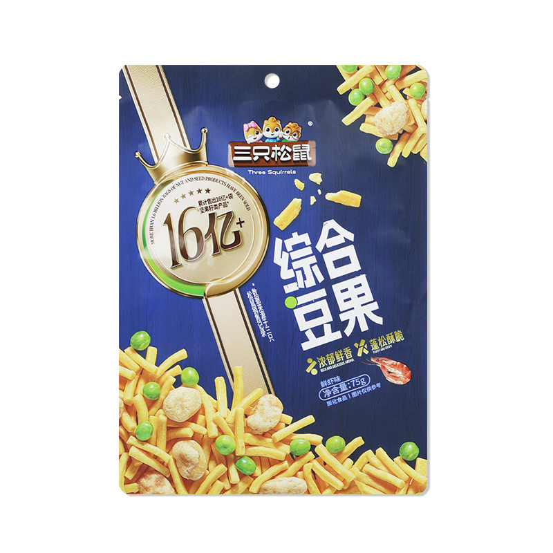 A generation of three squirrels comprehensive bean fruit 75 g/bag of fresh shrimp flavor broad beans green peas fried office nuts