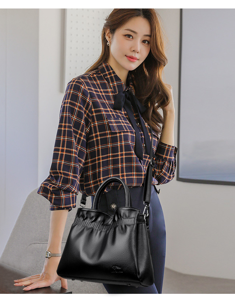 Túi tote nữ da PU mềm dáng vuông nằm ngang, túi đeo vai và kẹp nách rút dây, dung tích lớn — đen, màu đỏ, màu vàng, màu xám đen