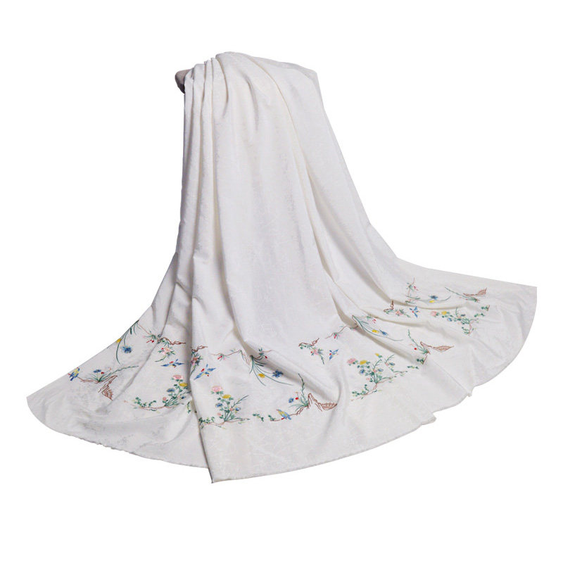 Kongfu Flower and Bird Restored Horse-Faced Skirt Fabric Han Dynasty Fabric Jacquard Polyester Cotton Embroider Fabric Spring and Summer Jade Cat Original