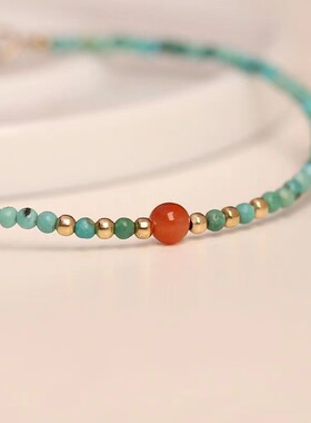 极细2mm绿松石手链南红手串天然绿松石手链手饰品生日情人节礼物