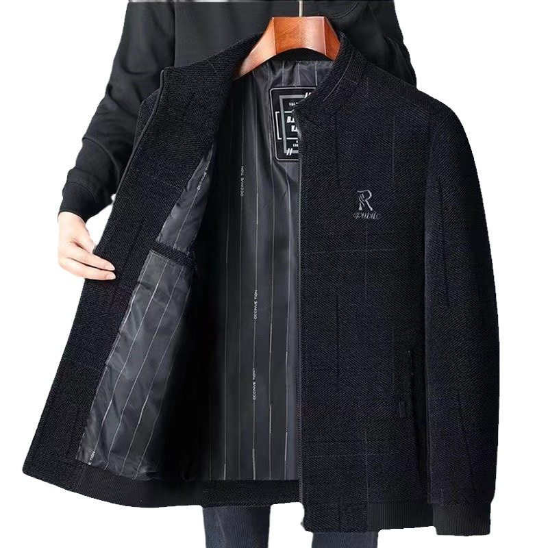中年男士雪尼尔外套爸爸装春秋季商务休闲爷爷立领中老年夹克上衣