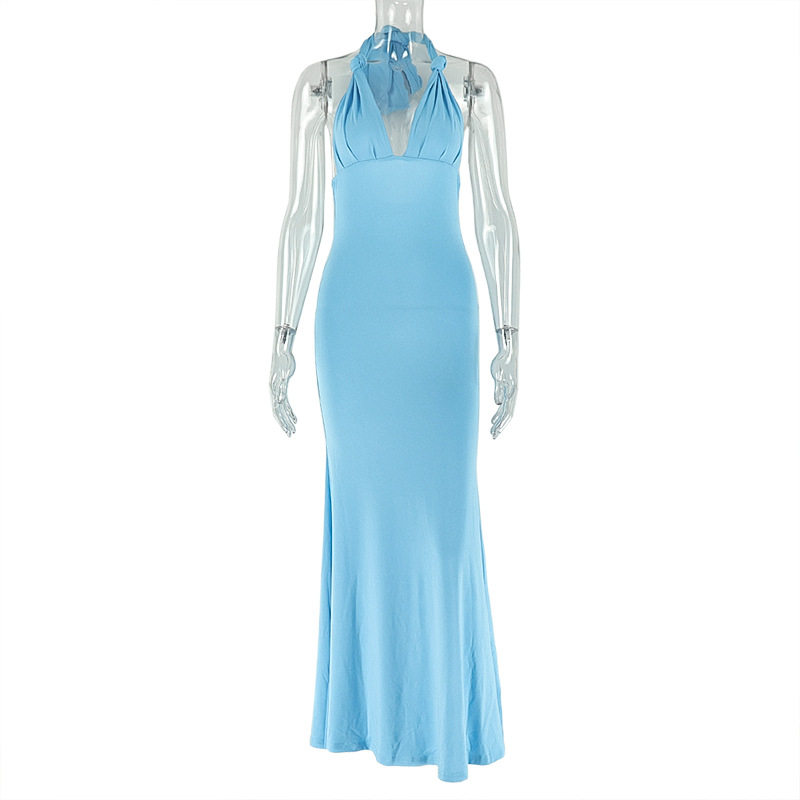 Elegant Womens Bodycon Dress Halter Neck Sleeveless Solid Color Backless Design Perfect for Parties and Events