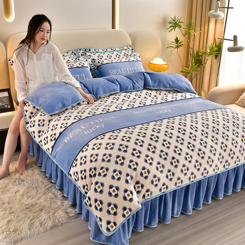 New Live Broadcast Hot milk velvet four-piece set thickened flannel four-piece set Winter single double thickened four-piece set