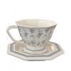 French Tea Cup Vintage Floral Mug Coffee Cup and Saucer Set Retro Octagonal Pearl Ceramic Plate