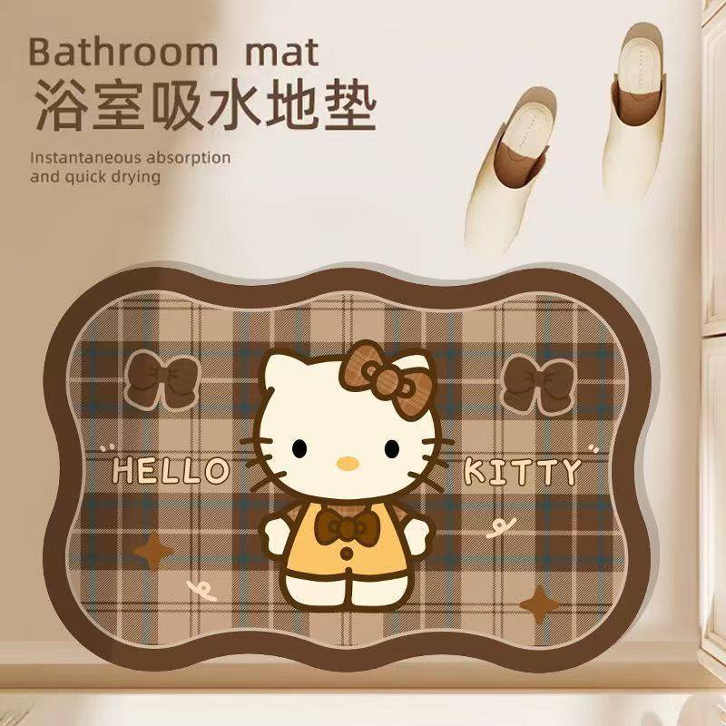 Cartoon Cute Hello Kitty Theme Home Bathroom Toilet Kitchen Water-Absorbent Non-Slip Easy-Care Diatom Mud Floor Mat