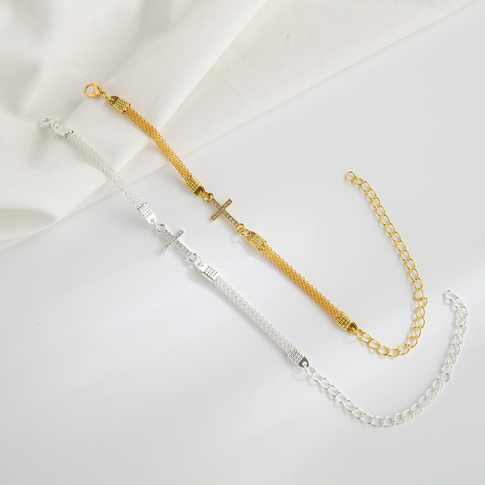 European and American AliExpress Foreign Trade Jewelry Beach Bracelet Exotic Style Full Diamond Cross Bracelet European and American Women's Bracelet