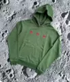 Red star embroidered distressed hoodie
