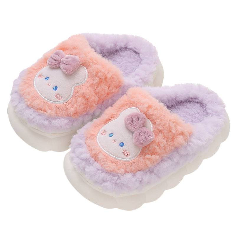 Winter Kidsren's Cotton Slippers for Boys and Girls, Warm, Non-Slip and Velvet, Family Bags and Small Kidsren's Baby Furry Cotton Slippers