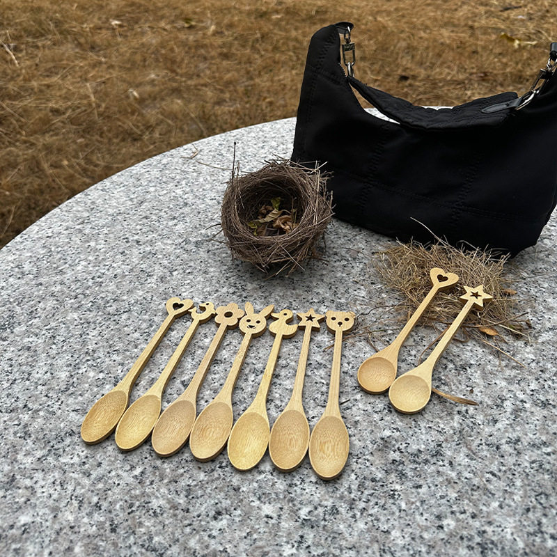 Cartoon Bamboo Spoon for Coffee, Ice Cream, Jam, Daily Use, High-Quality Dessert Spoon