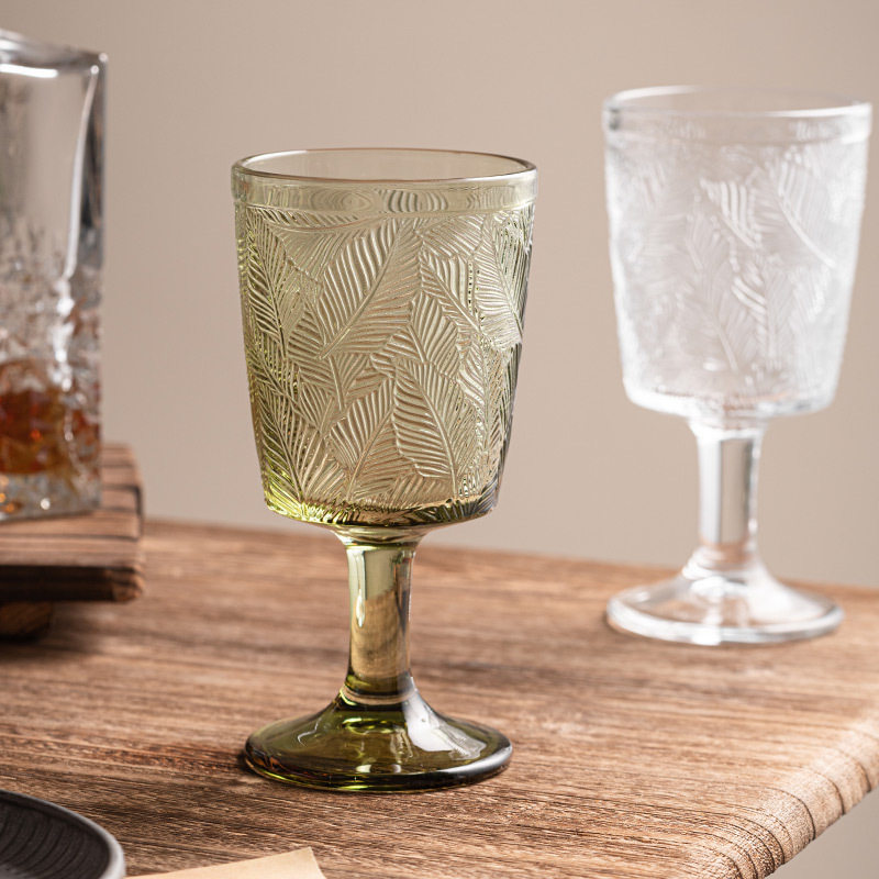 Retro Embossed Goblet Red Wine Glass Household Accessible Luxury High-End Glass Female High-Looking Champagne Glass Wine Glass Water Glass
