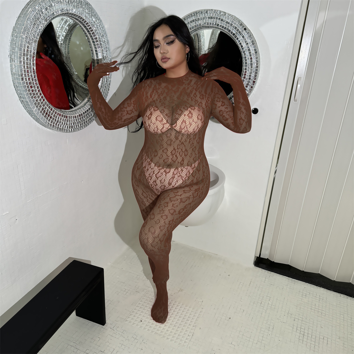 大码欧美性感豹纹透视免脱情趣内衣女诱惑闭裆连体衣Sexy Lingeri