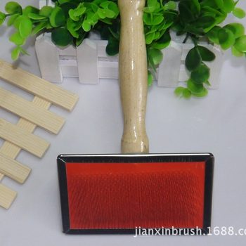 [Stainless Steel Needle Clothes Brush] New Wooden Handle Mink Wool Clothes Brush Red Stainless Steel Needle Steel Brush