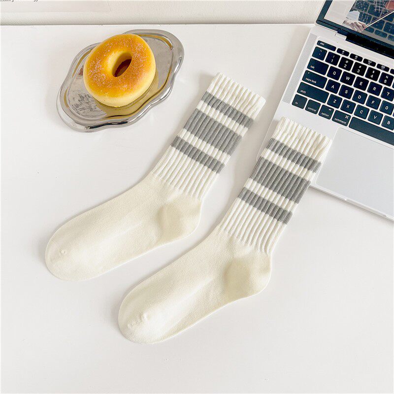 潮牌cityboy日系粗线条纹长袜女堆堆袜棉运动复古中筒袜子男ins潮