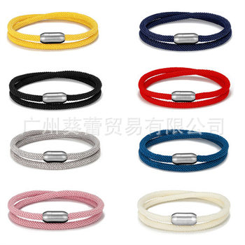 Cross-border Hot Selling Casual Outdoor Men's Bracelet Stainless Steel Magnetic Buckle Double Layer Milan Rope Couple's Hand Rope Factory Outlet