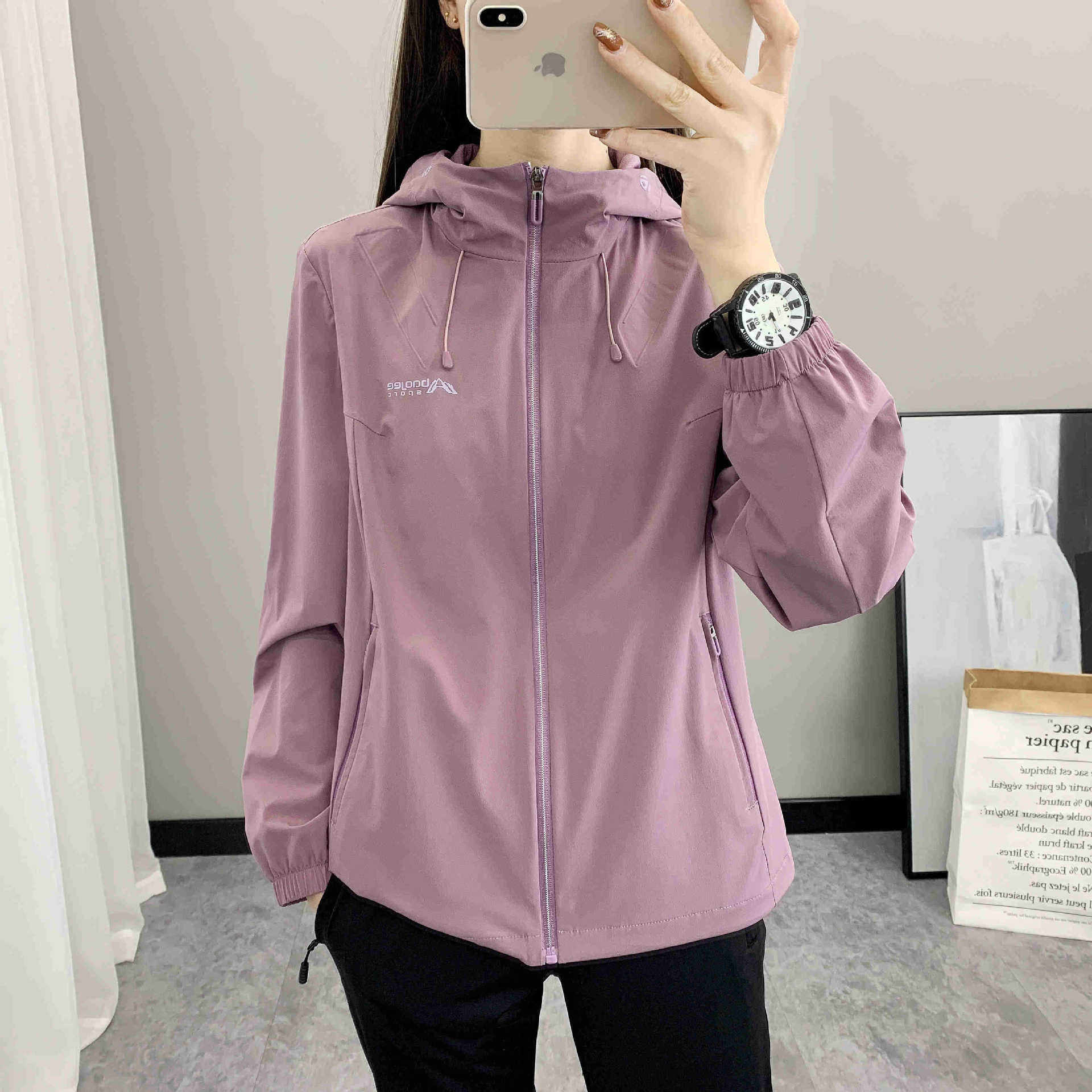 Spring and Autumn outdoor thin jacket women's mountaineering sports top running casual windproof waterproof windbreaker hooded jacket