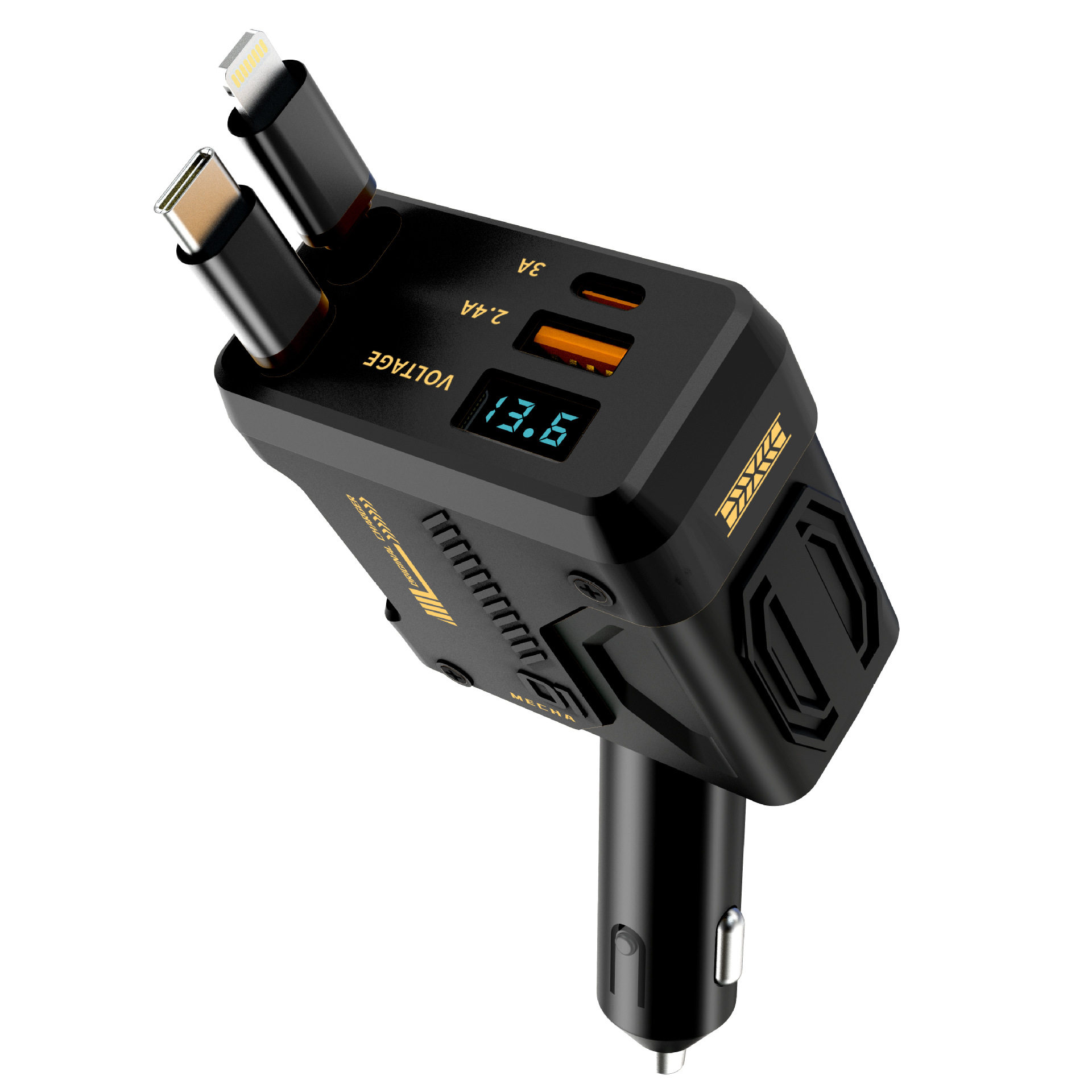 Car Mobile Phone Charger 120W Super Fast Charging Four-In-One Car Charger with Built-In Retractable Cable Universal Car Supplies