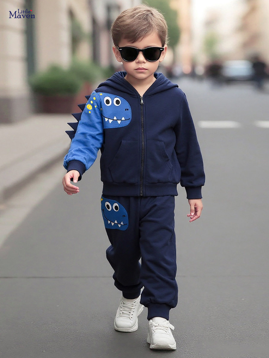 Grosir set anak laki-laki, set hoodie anak musim gugur, set hoodie lengan panjang kartun gaya
